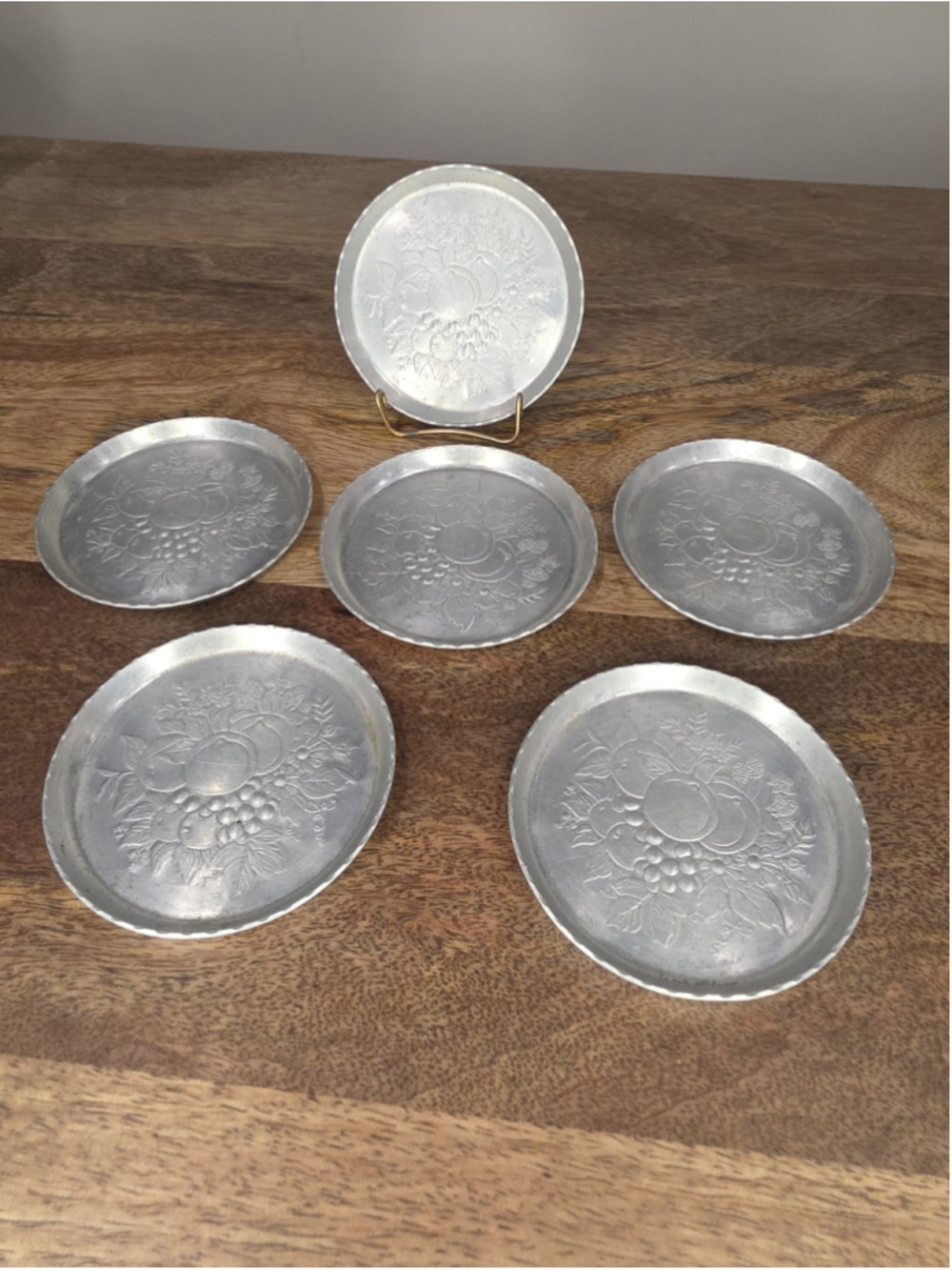 VTG Forged Aluminum Set Of 6 Coasters Fruit Floral Farmhouse Timeless Classic